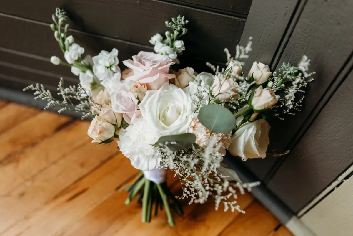 Blushing Bride — Heather Florals arrangement at Silver Run Chapel