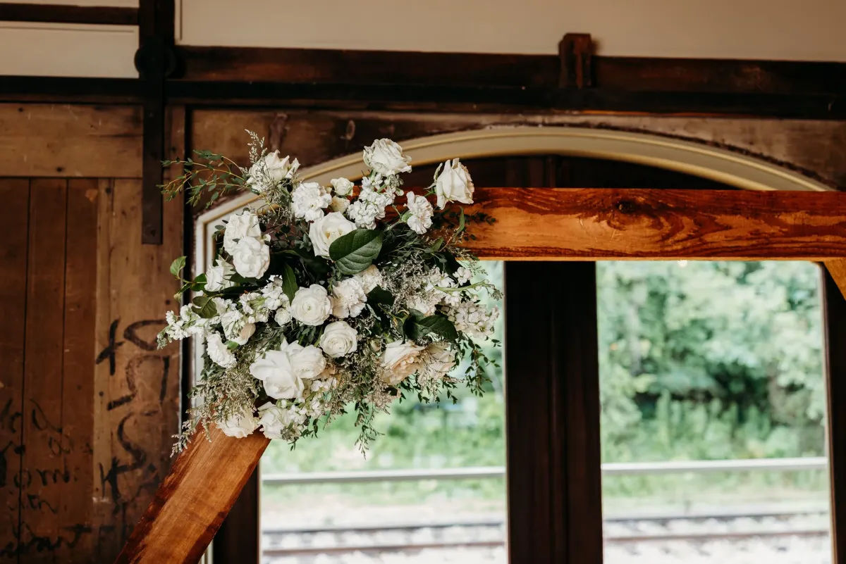 Blushing Bride — Heather Florals arrangement at Silver Run Chapel