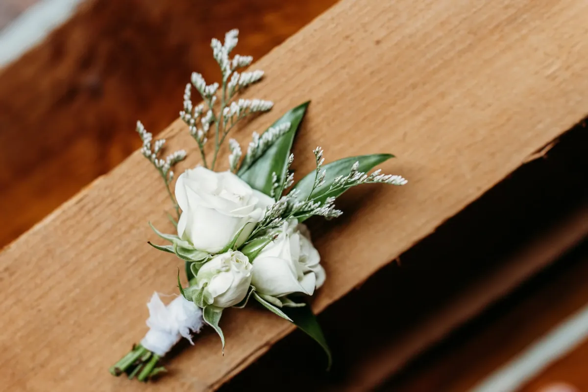Something Blue — Heather Florals arrangement at Silver Run Chapel