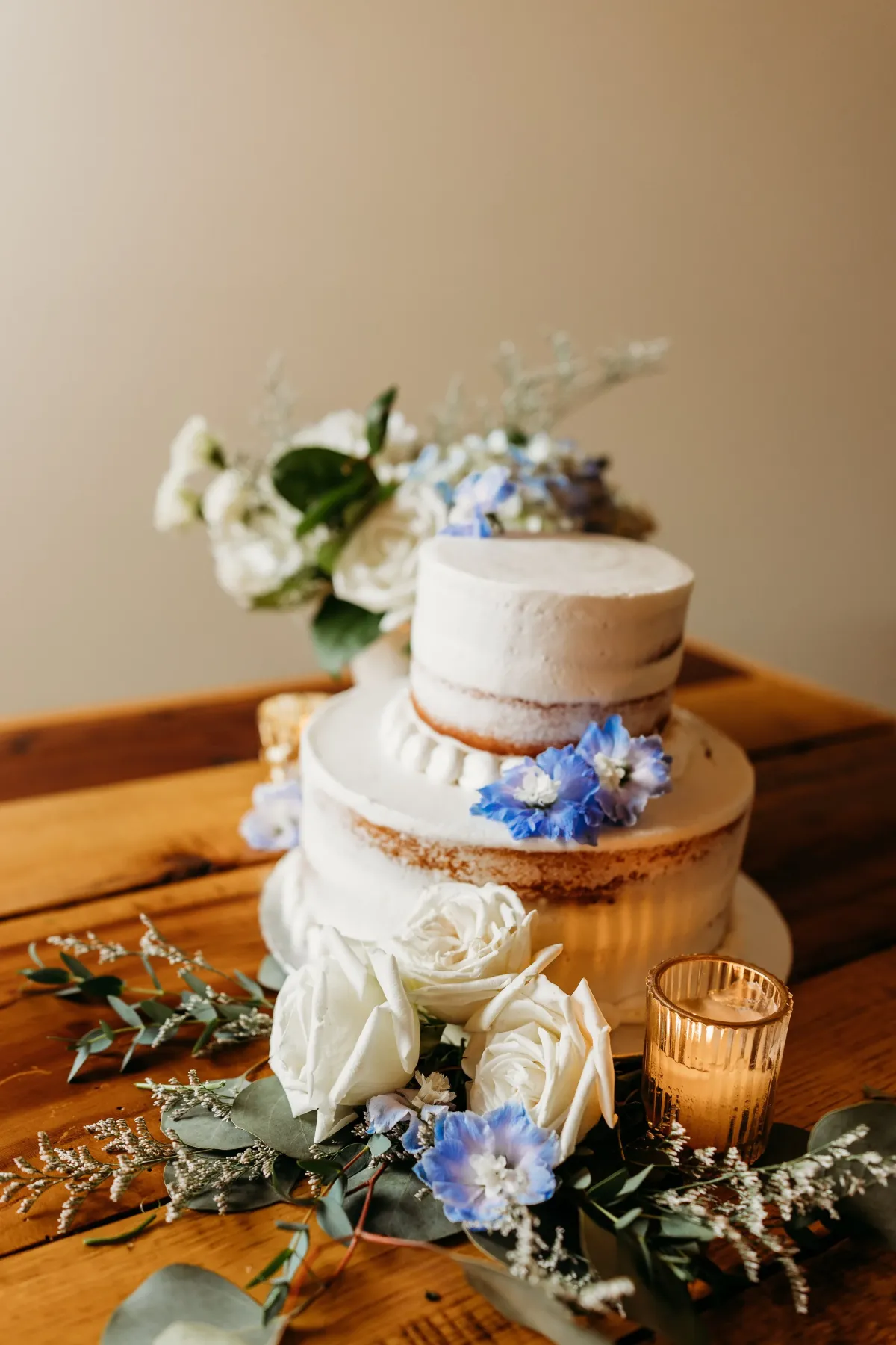 Something Blue — Heather Florals arrangement at Silver Run Chapel