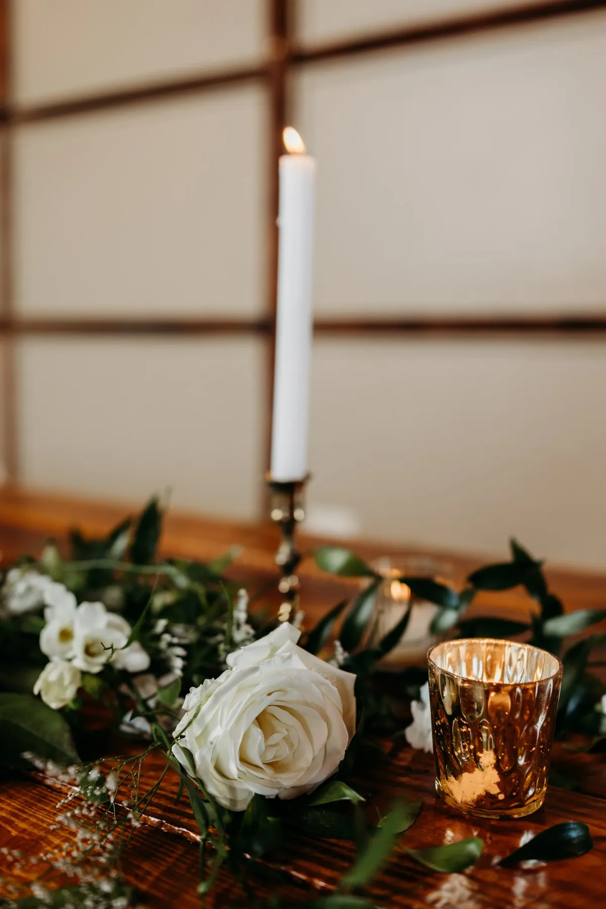 Timeless White — Heather Florals arrangement at Silver Run Chapel